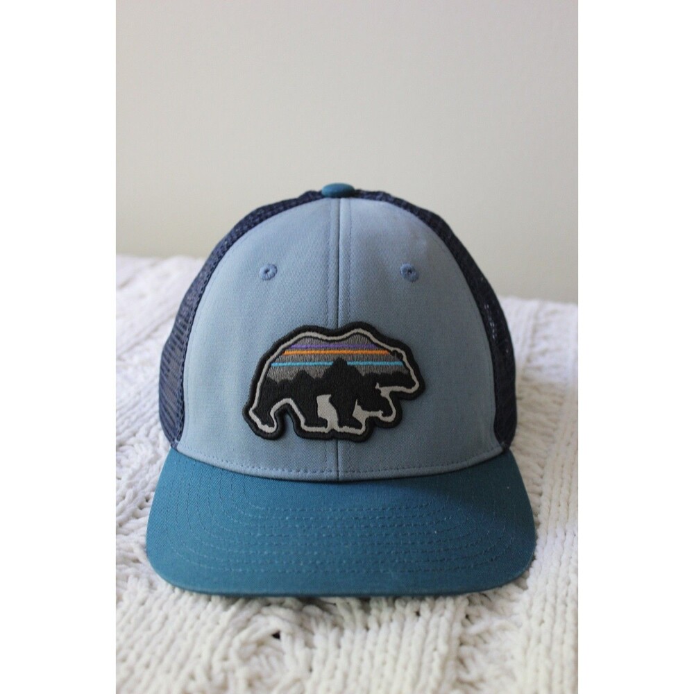 Patagonia Hat Bear Fitz Roy Snap Back Mens Blue Mesh Trucker Baseball